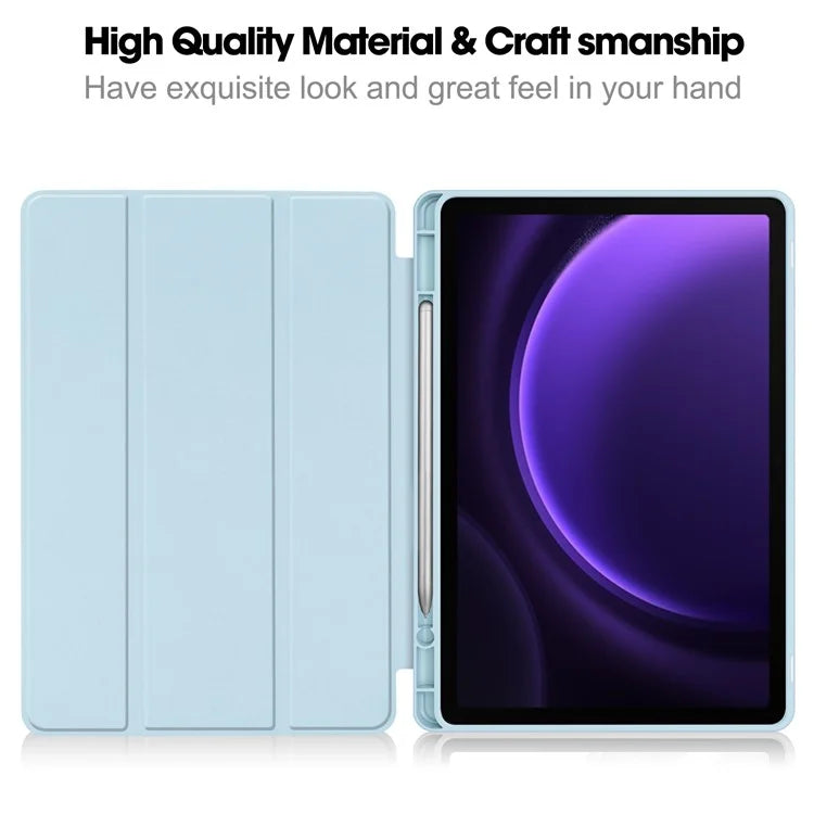For Samsung Galaxy Tab S9 FE Leather Case Tri-fold Stand Pen Slot Tablet Cover