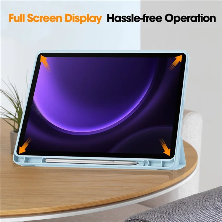 For Samsung Galaxy Tab S9 FE Leather Case Tri-fold Stand Pen Slot Tablet Cover