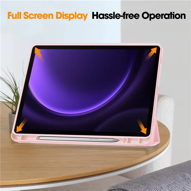 For Samsung Galaxy Tab S9 FE Leather Case Tri-fold Stand Pen Slot Tablet Cover