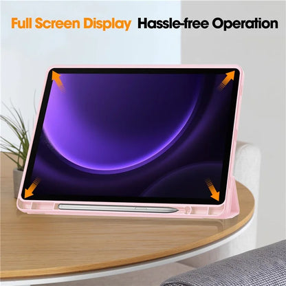 For Samsung Galaxy Tab S9 FE Leather Case Tri-fold Stand Pen Slot Tablet Cover