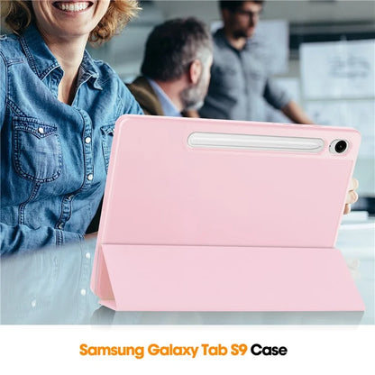 For Samsung Galaxy Tab S9 FE Leather Case Tri-fold Stand Pen Slot Tablet Cover