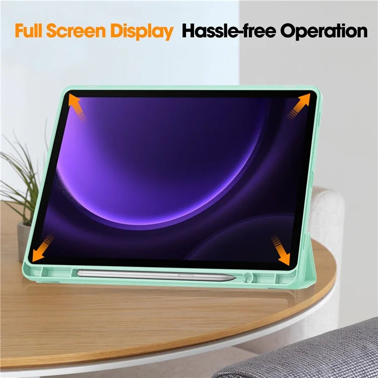 For Samsung Galaxy Tab S9 FE Leather Case Tri-fold Stand Pen Slot Tablet Cover