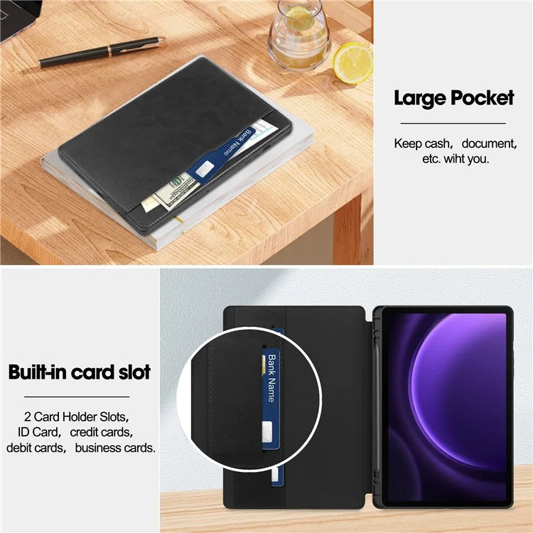 For Samsung Galaxy Tab S9 FE Leather Business Folio Cover Smart Tablet Case with Card Holder
