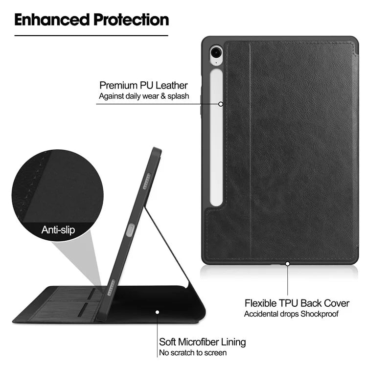 For Samsung Galaxy Tab S9 FE Leather Business Folio Cover Smart Tablet Case with Card Holder