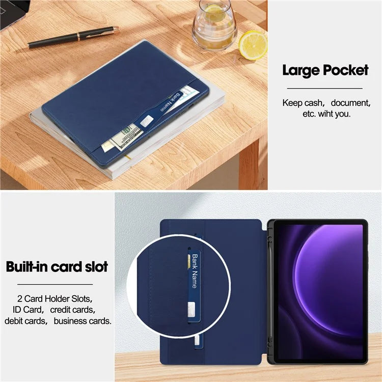 For Samsung Galaxy Tab S9 FE Leather Business Folio Cover Smart Tablet Case with Card Holder