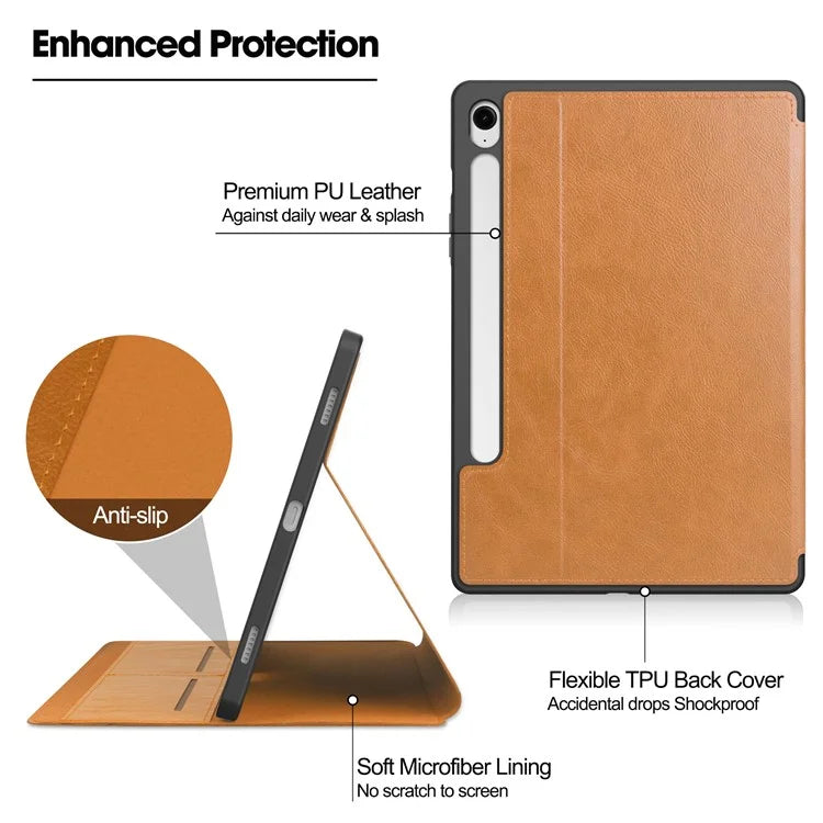 For Samsung Galaxy Tab S9 FE Leather Business Folio Cover Smart Tablet Case with Card Holder
