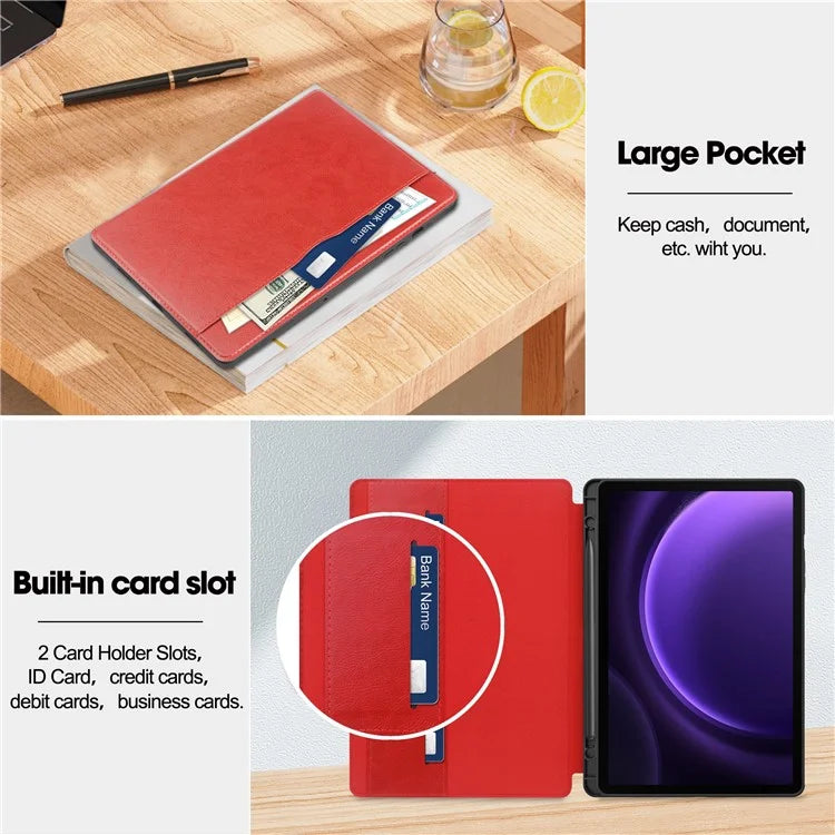 For Samsung Galaxy Tab S9 FE Leather Business Folio Cover Smart Tablet Case with Card Holder