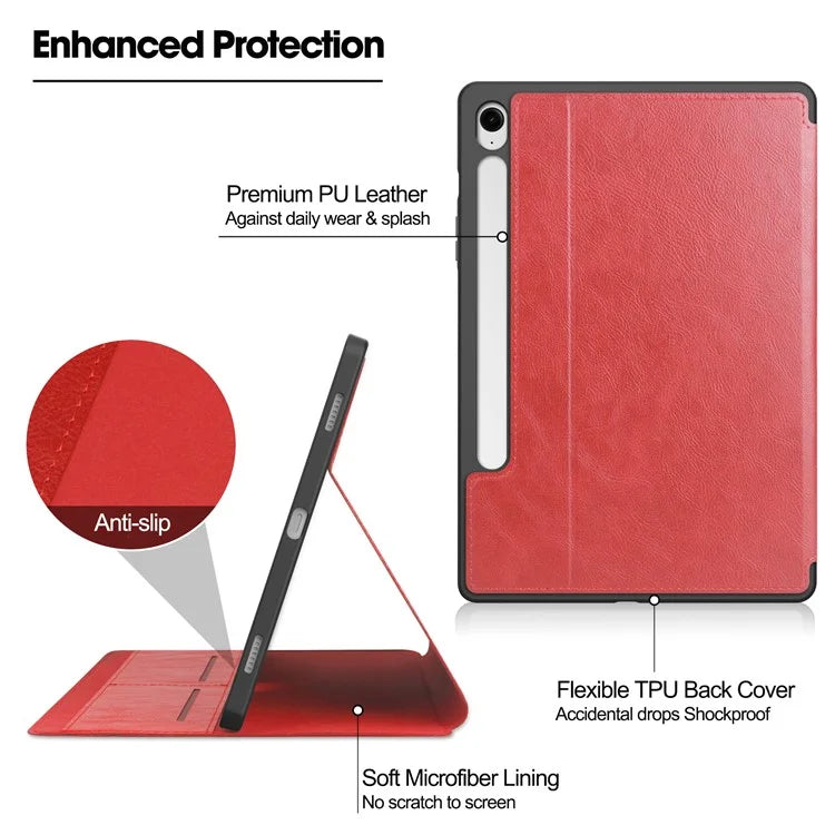 For Samsung Galaxy Tab S9 FE Leather Business Folio Cover Smart Tablet Case with Card Holder
