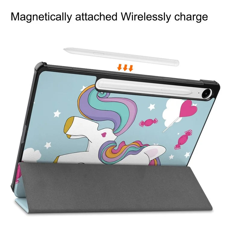 For Samsung Galaxy Tab S9 FE Case Pattern Printing Trifold Stand Tablet Cover