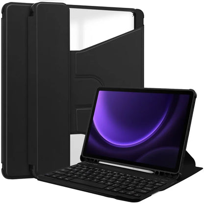 For Samsung Galaxy Tab S9 FE Case Leather+Acrylic Rotary Stand Cover with Bluetooth Keyboard