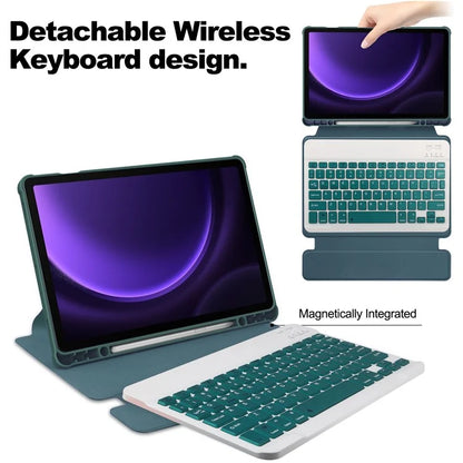 For Samsung Galaxy Tab S9 FE Case Leather+Acrylic Rotary Stand Cover with Bluetooth Keyboardish Green