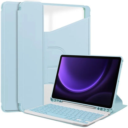 For Samsung Galaxy Tab S9 FE Case Leather+Acrylic Rotary Stand Cover with Bluetooth Keyboard