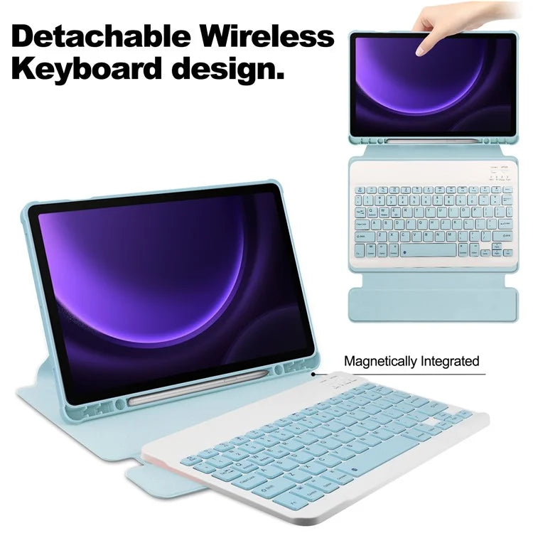 For Samsung Galaxy Tab S9 FE Case Leather+Acrylic Rotary Stand Cover with Bluetooth Keyboard