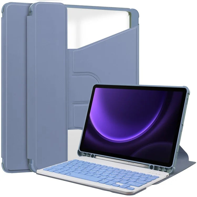 For Samsung Galaxy Tab S9 FE Case Leather+Acrylic Rotary Stand Cover with Bluetooth Keyboard