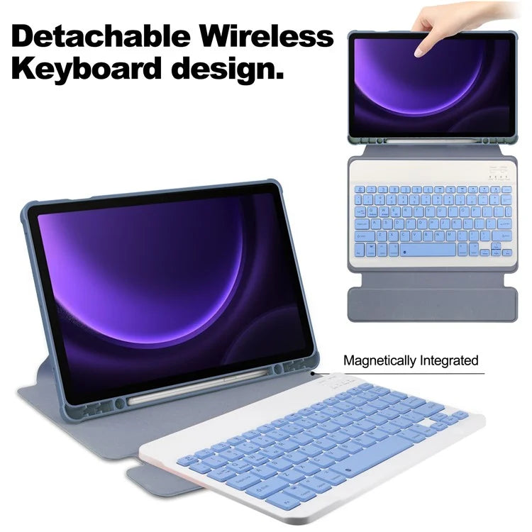For Samsung Galaxy Tab S9 FE Case Leather+Acrylic Rotary Stand Cover with Bluetooth Keyboard