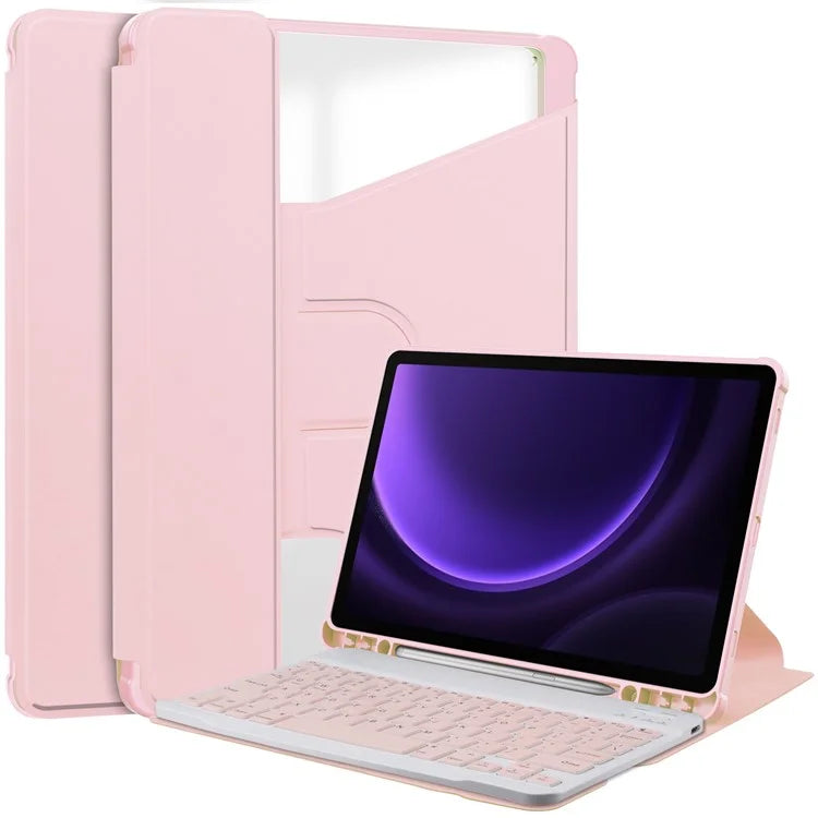 For Samsung Galaxy Tab S9 FE Case Leather+Acrylic Rotary Stand Cover with Bluetooth Keyboard