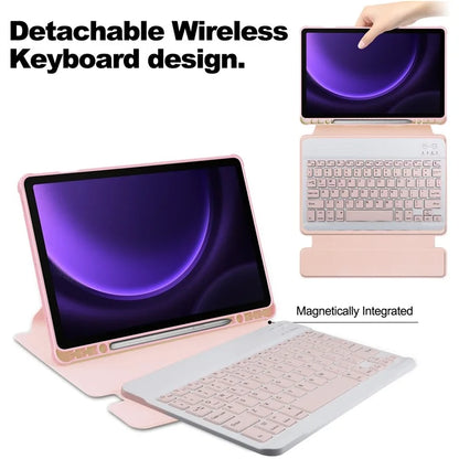 For Samsung Galaxy Tab S9 FE Case Leather+Acrylic Rotary Stand Cover with Bluetooth Keyboard