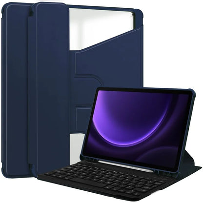 For Samsung Galaxy Tab S9 FE Case Leather+Acrylic Rotary Stand Cover with Bluetooth Keyboard