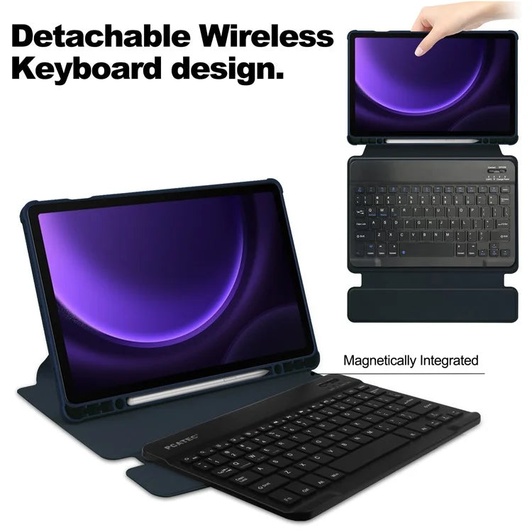 For Samsung Galaxy Tab S9 FE Case Leather+Acrylic Rotary Stand Cover with Bluetooth Keyboard