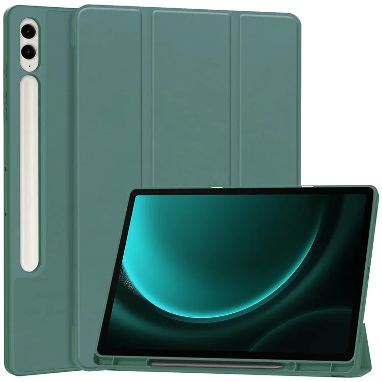 For Samsung Galaxy Tab S9 FE+ Case Tri-fold Stand Pen Slot Tablet Leather Coverish Green