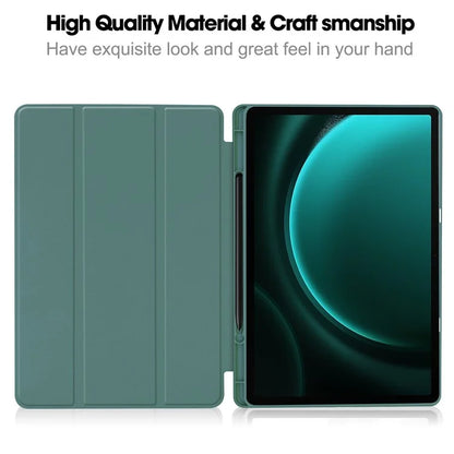 For Samsung Galaxy Tab S9 FE+ Case Tri-fold Stand Pen Slot Tablet Leather Coverish Green