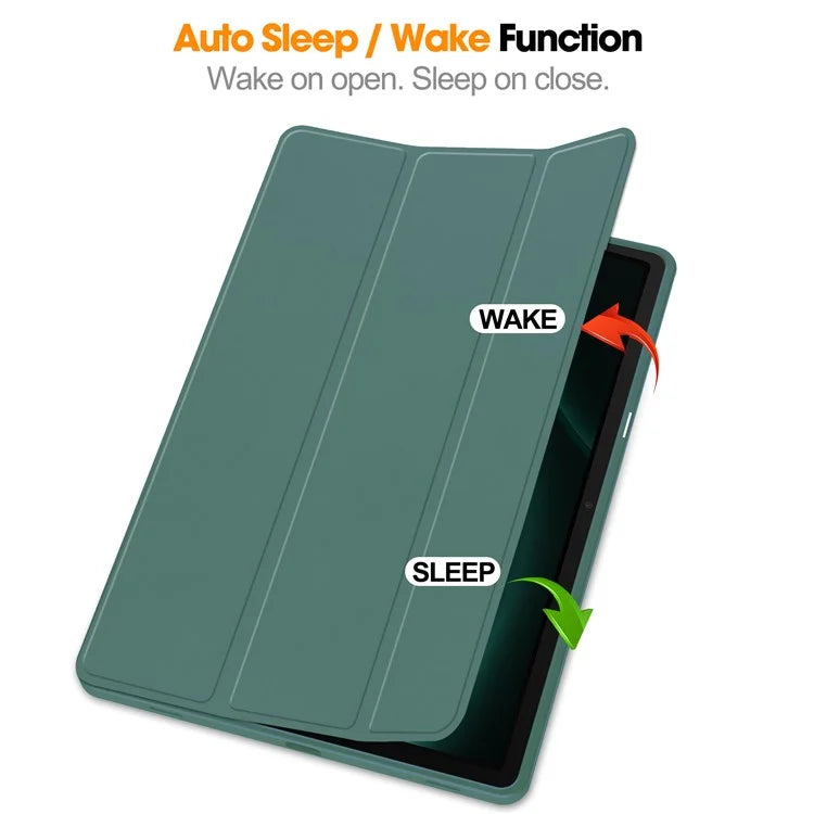 For Samsung Galaxy Tab S9 FE+ Case Tri-fold Stand Pen Slot Tablet Leather Coverish Green