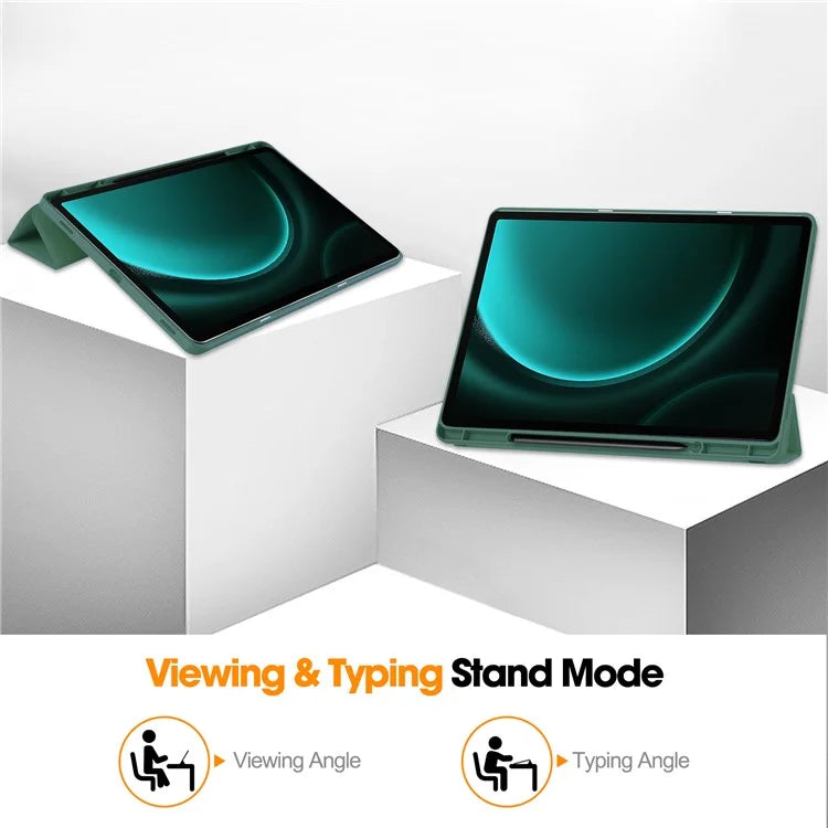 For Samsung Galaxy Tab S9 FE+ Case Tri-fold Stand Pen Slot Tablet Leather Coverish Green