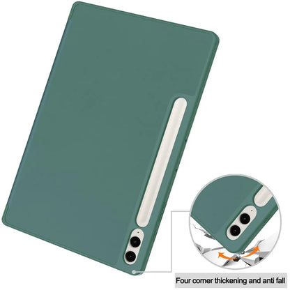 For Samsung Galaxy Tab S9 FE+ Case Tri-fold Stand Pen Slot Tablet Leather Coverish Green