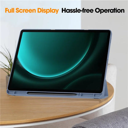 For Samsung Galaxy Tab S9 FE+ Case Tri-fold Stand Pen Slot Tablet Leather Cover