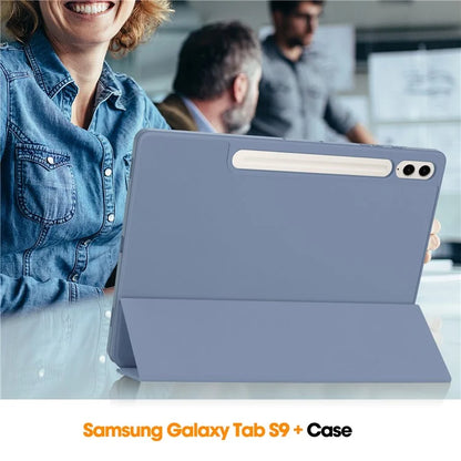 For Samsung Galaxy Tab S9 FE+ Case Tri-fold Stand Pen Slot Tablet Leather Cover
