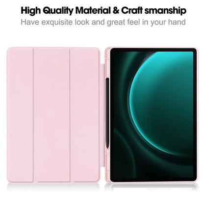 For Samsung Galaxy Tab S9 FE+ Case Tri-fold Stand Pen Slot Tablet Leather Cover