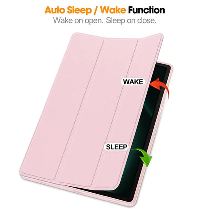 For Samsung Galaxy Tab S9 FE+ Case Tri-fold Stand Pen Slot Tablet Leather Cover