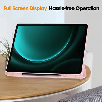 For Samsung Galaxy Tab S9 FE+ Case Tri-fold Stand Pen Slot Tablet Leather Cover