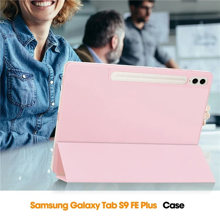 For Samsung Galaxy Tab S9 FE+ Case Tri-fold Stand Pen Slot Tablet Leather Cover