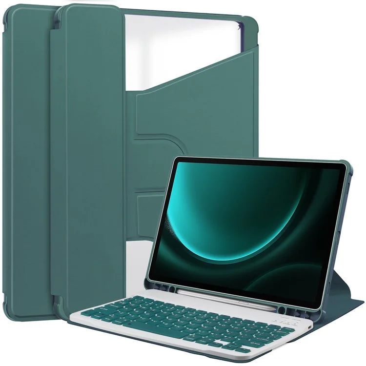 For Samsung Galaxy Tab S9 FE+ Case with Bluetooth Keyboard Rotary Stand Tablet Coverish Green