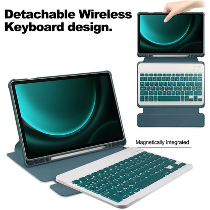 For Samsung Galaxy Tab S9 FE+ Case with Bluetooth Keyboard Rotary Stand Tablet Coverish Green