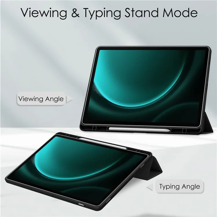 For Samsung Galaxy Tab S9 FE+ Clear Case Pen Slot Tablet Tri-fold Stand Cover