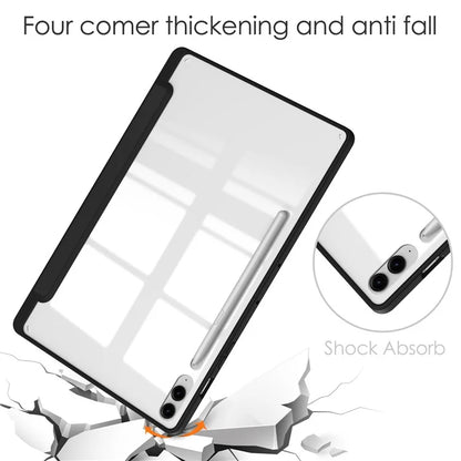 For Samsung Galaxy Tab S9 FE+ Clear Case Pen Slot Tablet Tri-fold Stand Cover