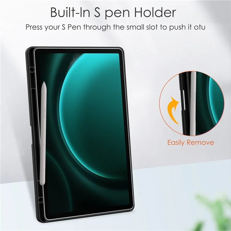 For Samsung Galaxy Tab S9 FE+ Clear Case Pen Slot Tablet Tri-fold Stand Cover