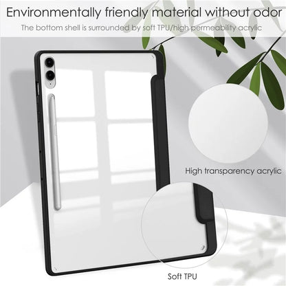 For Samsung Galaxy Tab S9 FE+ Clear Case Pen Slot Tablet Tri-fold Stand Cover