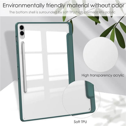 For Samsung Galaxy Tab S9 FE+ Clear Case Pen Slot Tablet Tri-fold Stand Cover