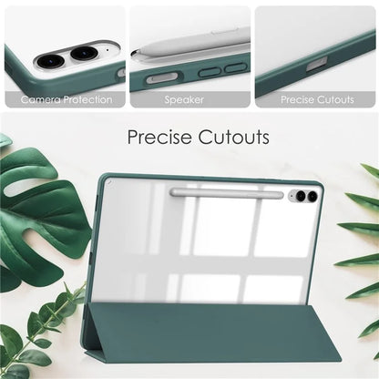 For Samsung Galaxy Tab S9 FE+ Clear Case Pen Slot Tablet Tri-fold Stand Cover