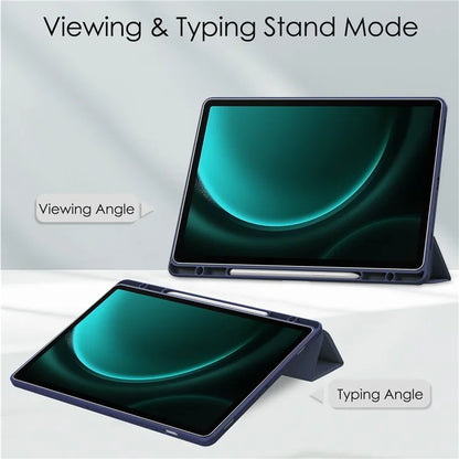 For Samsung Galaxy Tab S9 FE+ Clear Case Pen Slot Tablet Tri-fold Stand Cover
