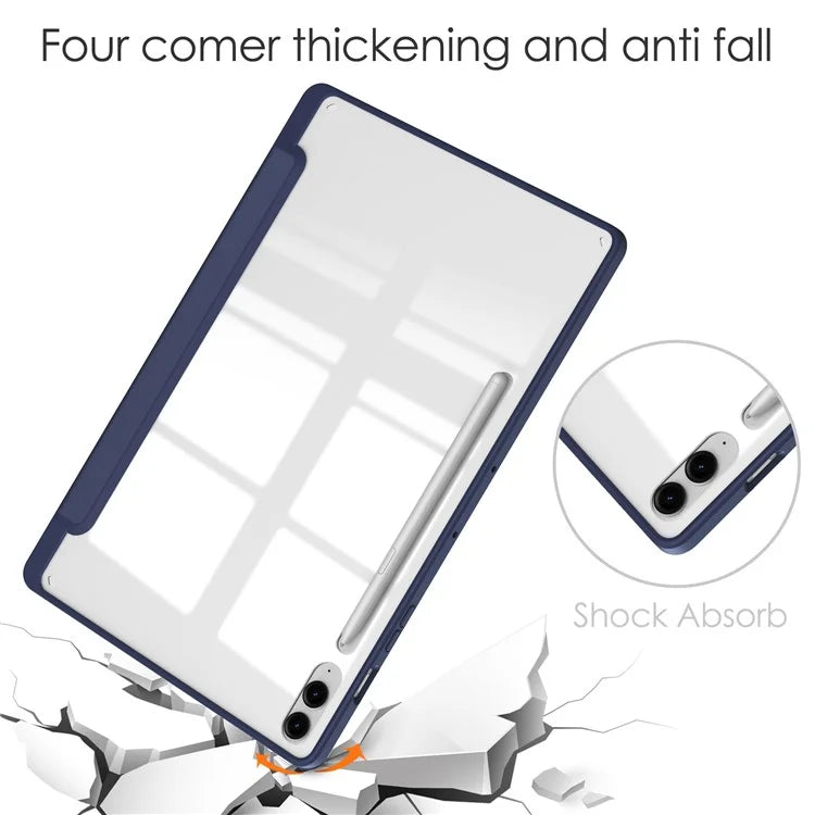 For Samsung Galaxy Tab S9 FE+ Clear Case Pen Slot Tablet Tri-fold Stand Cover