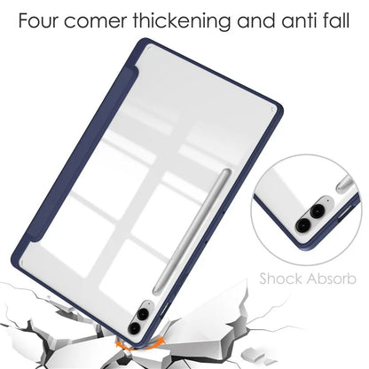 For Samsung Galaxy Tab S9 FE+ Clear Case Pen Slot Tablet Tri-fold Stand Cover