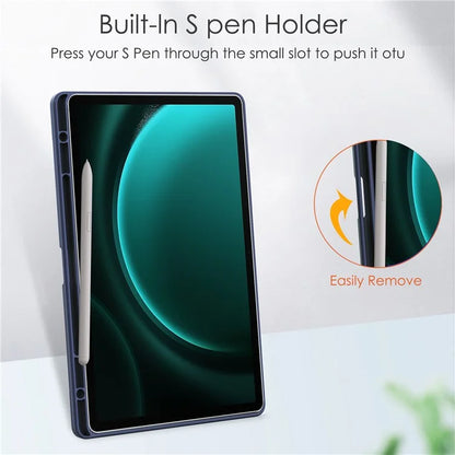 For Samsung Galaxy Tab S9 FE+ Clear Case Pen Slot Tablet Tri-fold Stand Cover