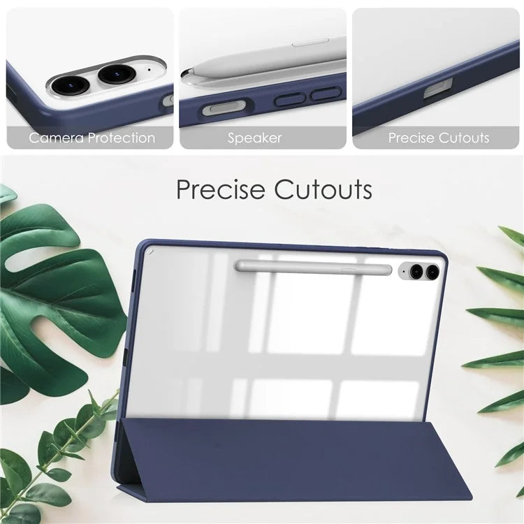 For Samsung Galaxy Tab S9 FE+ Clear Case Pen Slot Tablet Tri-fold Stand Cover