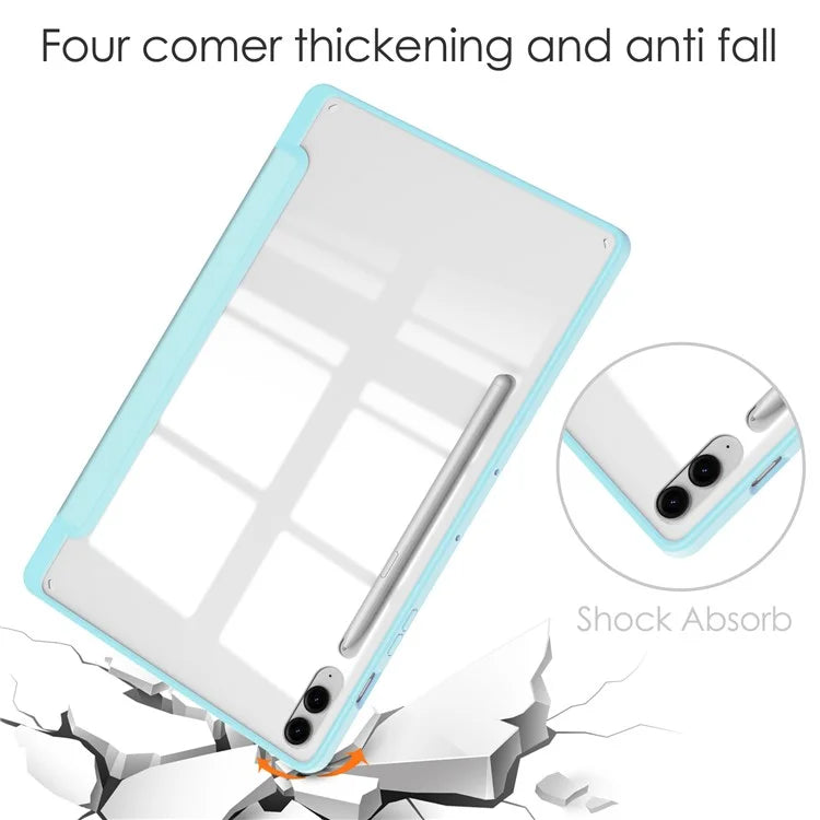 For Samsung Galaxy Tab S9 FE+ Clear Case Pen Slot Tablet Tri-fold Stand Cover