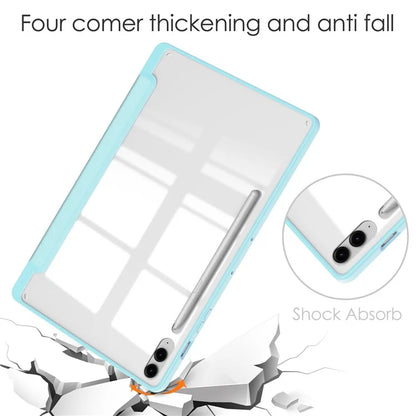 For Samsung Galaxy Tab S9 FE+ Clear Case Pen Slot Tablet Tri-fold Stand Cover