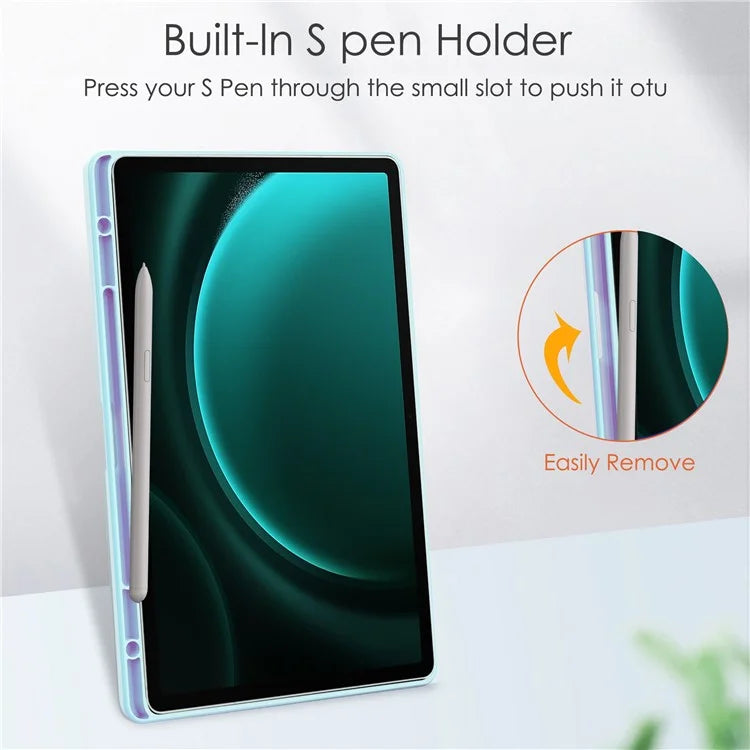 For Samsung Galaxy Tab S9 FE+ Clear Case Pen Slot Tablet Tri-fold Stand Cover